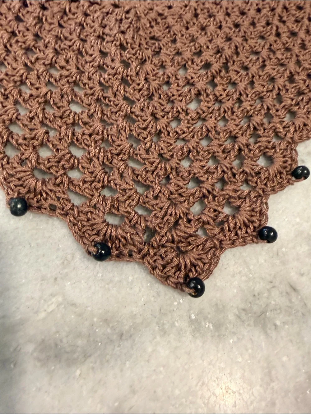 Handmade Crochet Wood Beaded Kerchief Head Scarf Cotton Boho Bandana Cottagecore